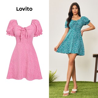 Lovito Casual Vestido Feminino Floral com Zíper LBA05078 (Verde)