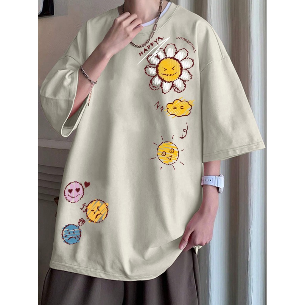 Camiseta Oversized Plus Size Estampada Flowers Unissex T-shirt Gola Redonda Malha Confortável