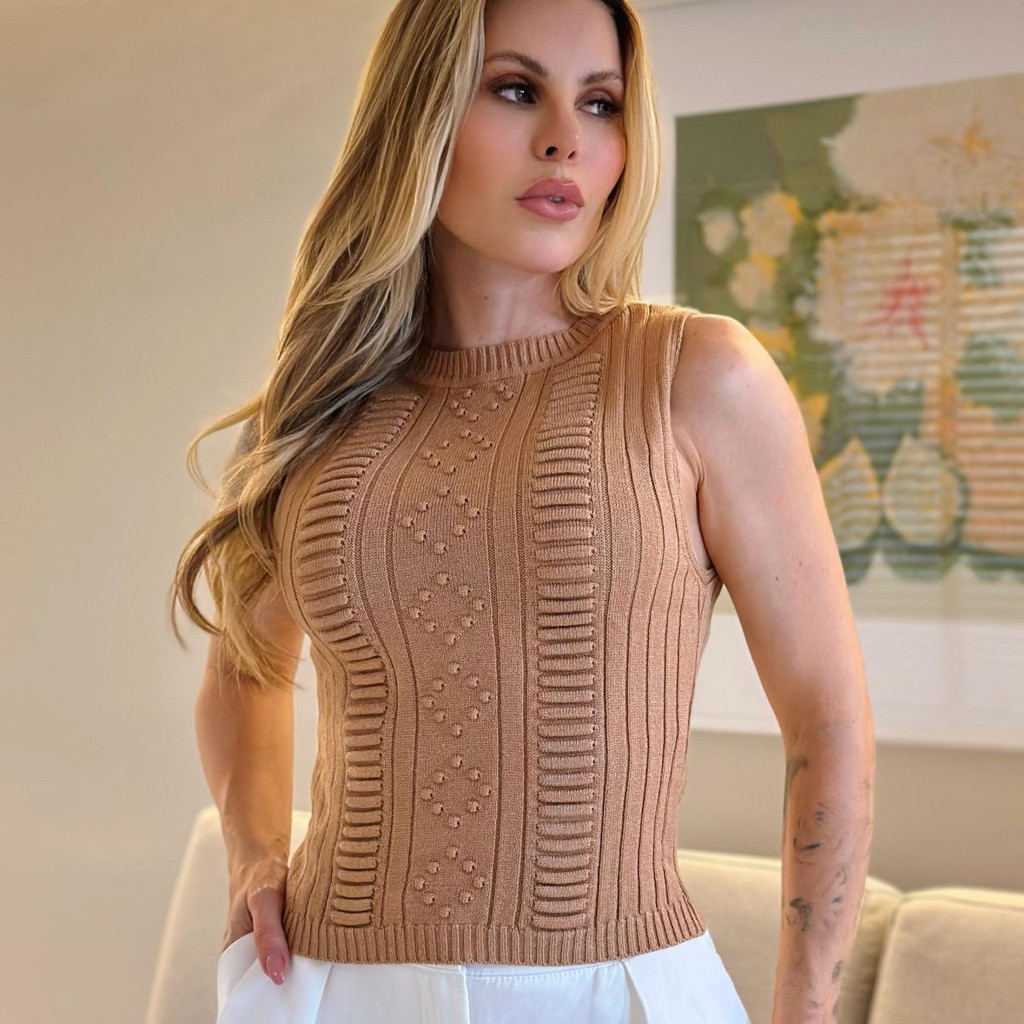 Regata Tricot Modal Cropped Top Verão Lançamento