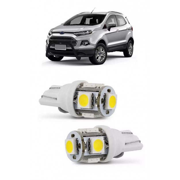 Par Lampada Pingo T10 5 LED Torre Ecosport Farol Teto Placa