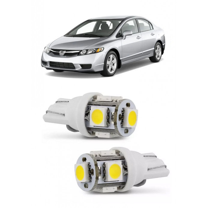 Par Lampada Pingo T10 5 LED Torre New Civic Farol Teto Placa