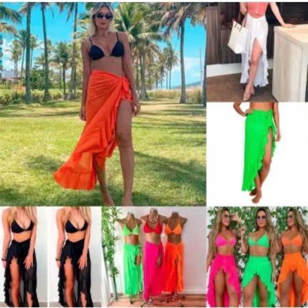 Saida De Praia Canga Pareô Com Babados Saia Longa Promoção em Oferta na Shopee