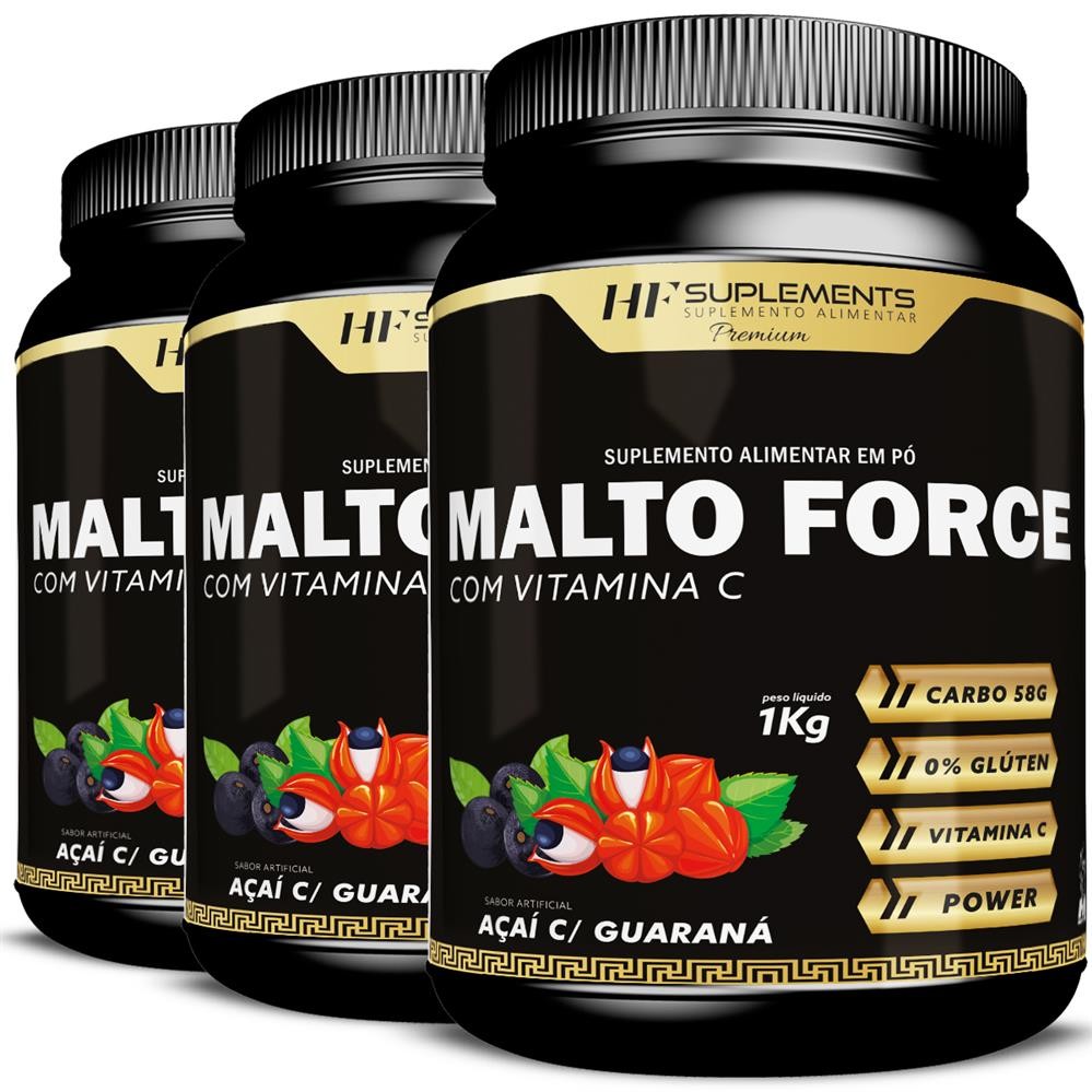 3x MALTO FORCE MALTODEXTRINA C/ VITAMINA C 1KG HF SUPLEMENTS