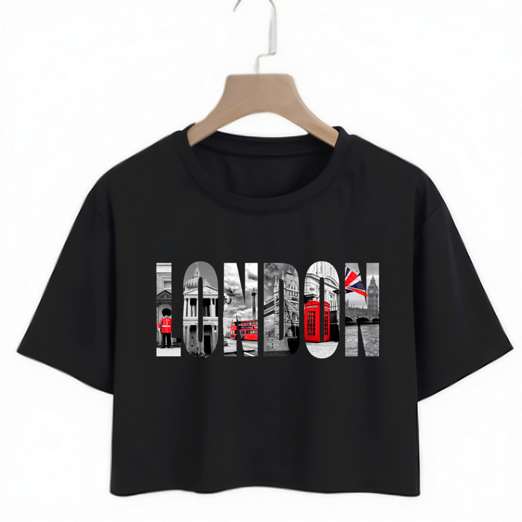 Cropped T-Shirt Feminino Básico em Algodão Oversized London