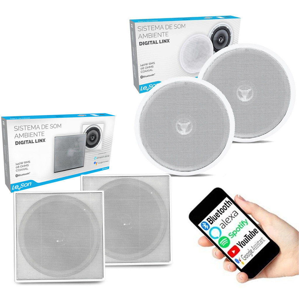 Kit Som Ambiente Arandela Alto Falante Branca Ativa Bluetooth Leson 140w Rms + Passiva