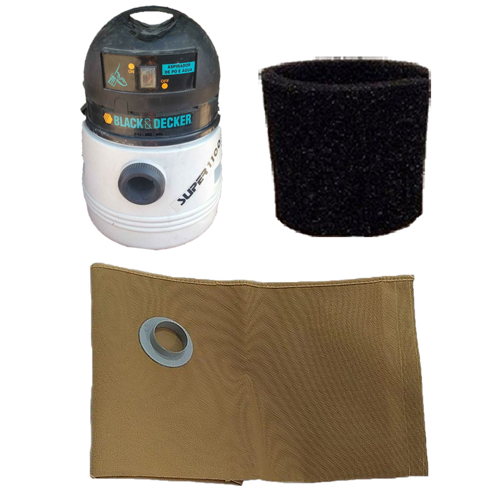Saco Reutilizável + Filtro Permanente para Aspirador de Pó Black e Decker LAS 1100