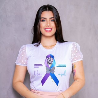 Blusa T-Shirt Manga de Tule - Março Azul Marinho e Vermelho em Oferta na Shopee