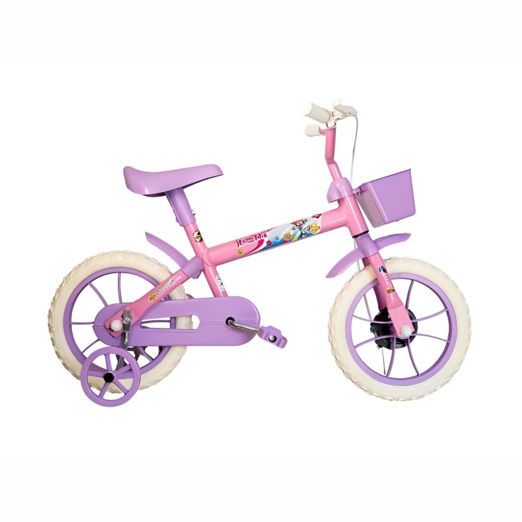Bicicleta Infantil Aro 12 Lolly Rosa com Acessórios Lilás Samy