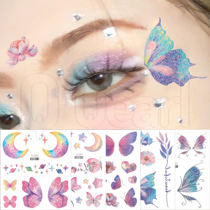 Autocolante De Tatuagem 3D Borboleta Brilhante/Arte Corporal À Prova D'água Falsa/Pintura Facial DIY/Temporária Para Impressão Em Transferência De Água em Oferta na Shopee