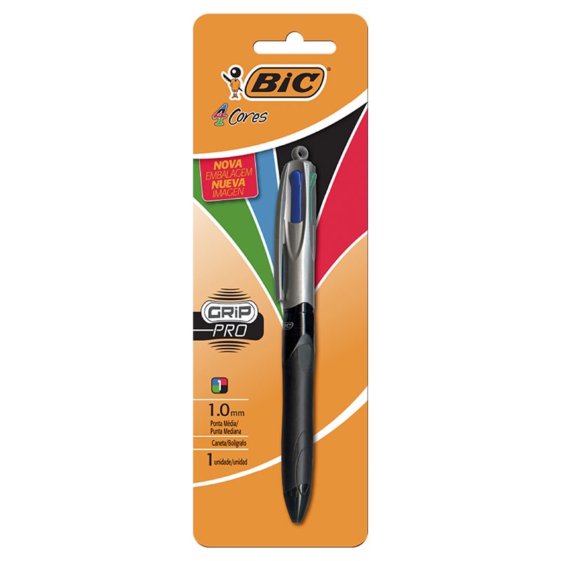 Caneta esferográfica 1.0 retrátil Grip Pro 4 cores Bic - Stationery