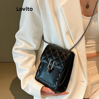 Lovito Esportivo Bolsa Tote Feminina de Ombro Lisa com Corrente LNA28335 (Preto)