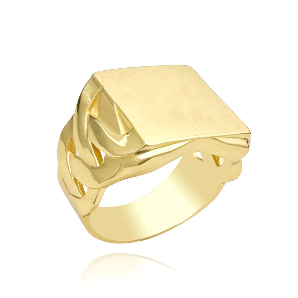 Dedeira Masculina de Ouro 18k Anel  Liso Quadrado Trançada Banhada a Ouro 18k