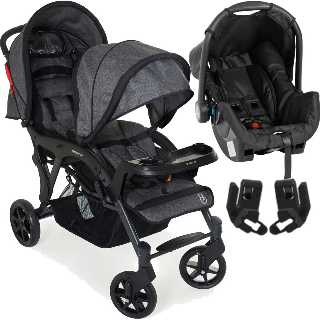 Carrinho de Bebe Gemeos Galzerano Doppio Bebe Conforto Grafite em Oferta na Shopee