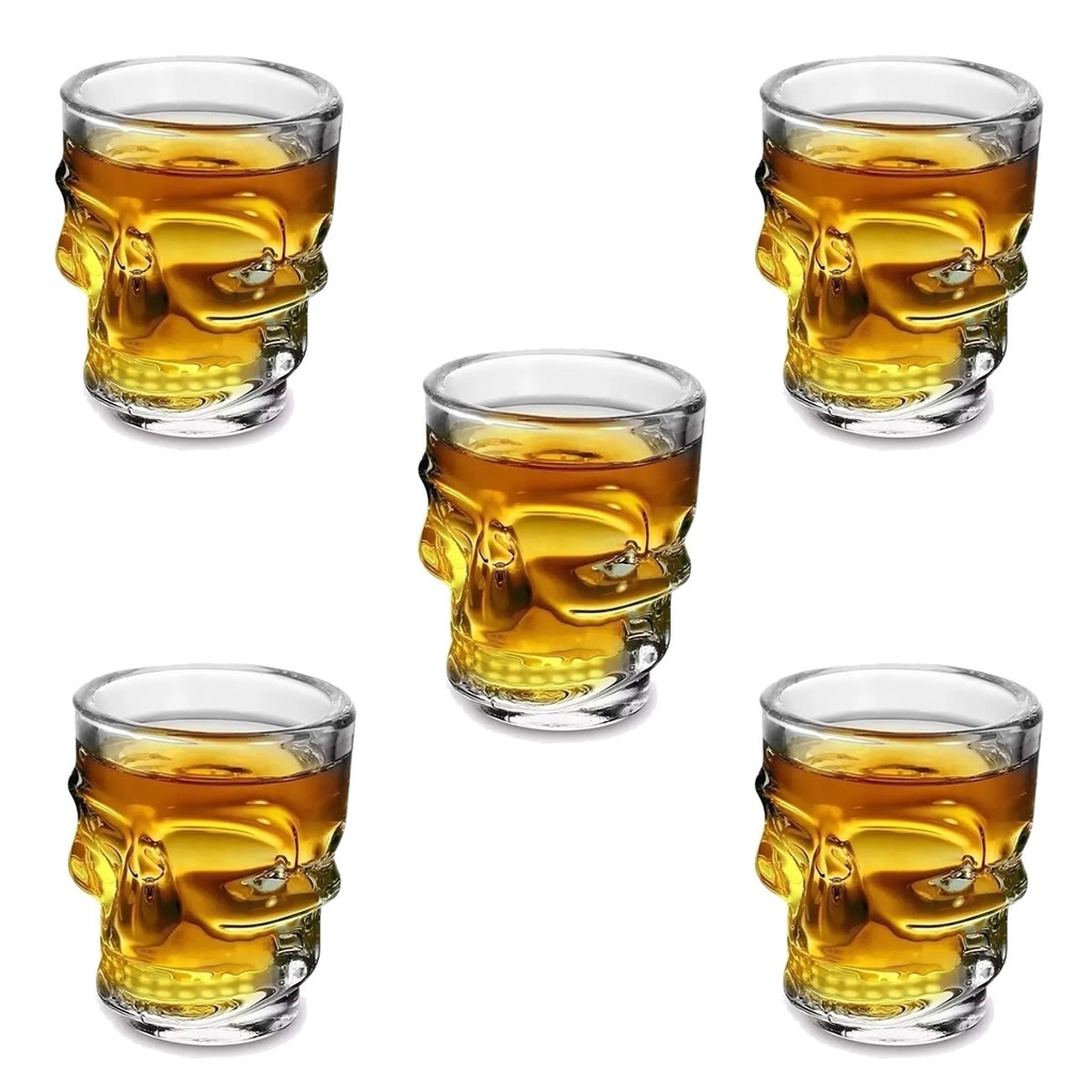 5un COPO VIDRO DOSE SHOT CAVEIRA 50ML CACHAÇA TEQUILA