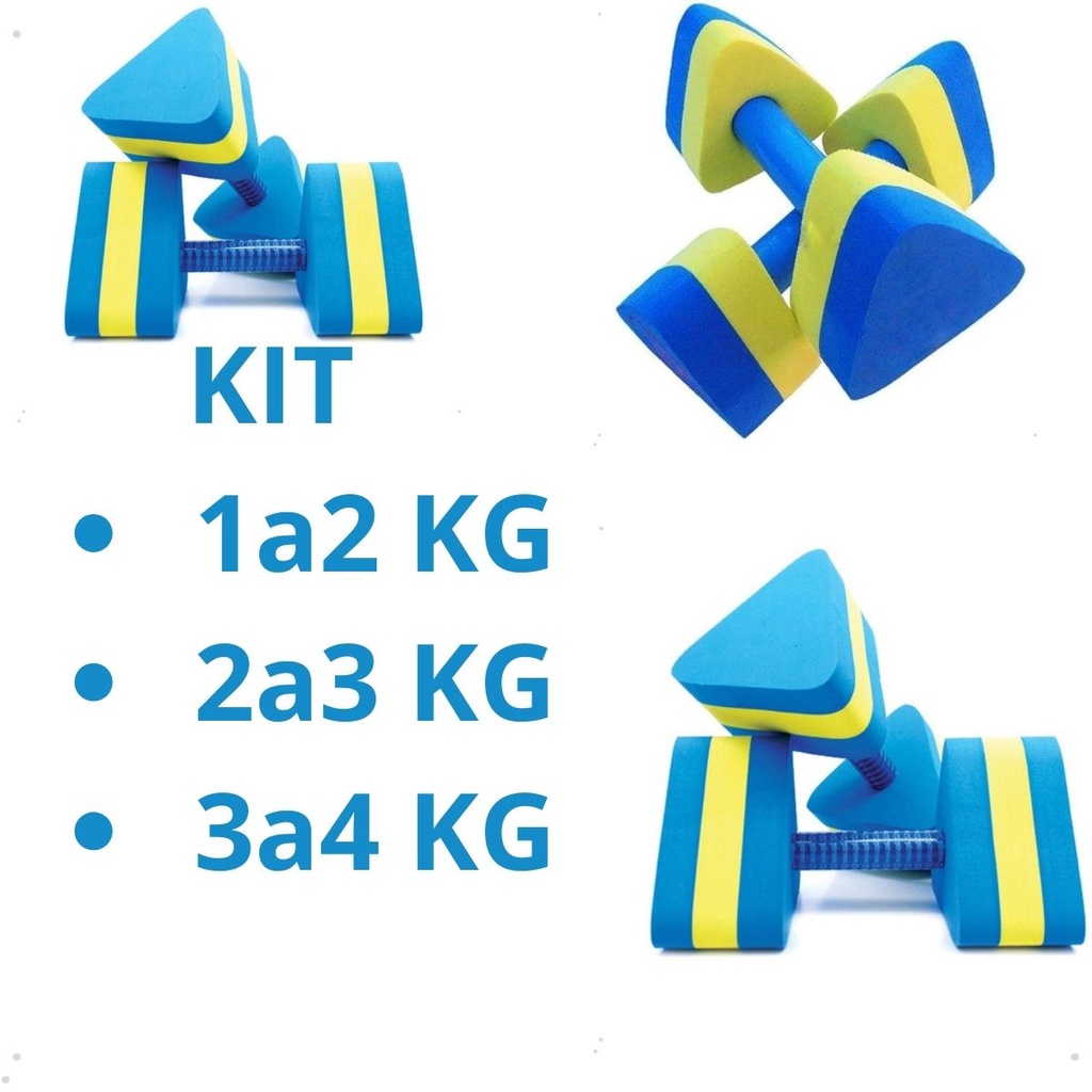 Kit Halteres Hidro 3 a 4kg - 2 a 3kg e 1 a 2kg - Par Halter Hidroginastica, Natação, Piscina