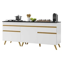 Kit Balcão de Cozinha 190cm para Cooktop e Pia 3 Portas 2 Gavetas Veneza Multimóveis MP2160