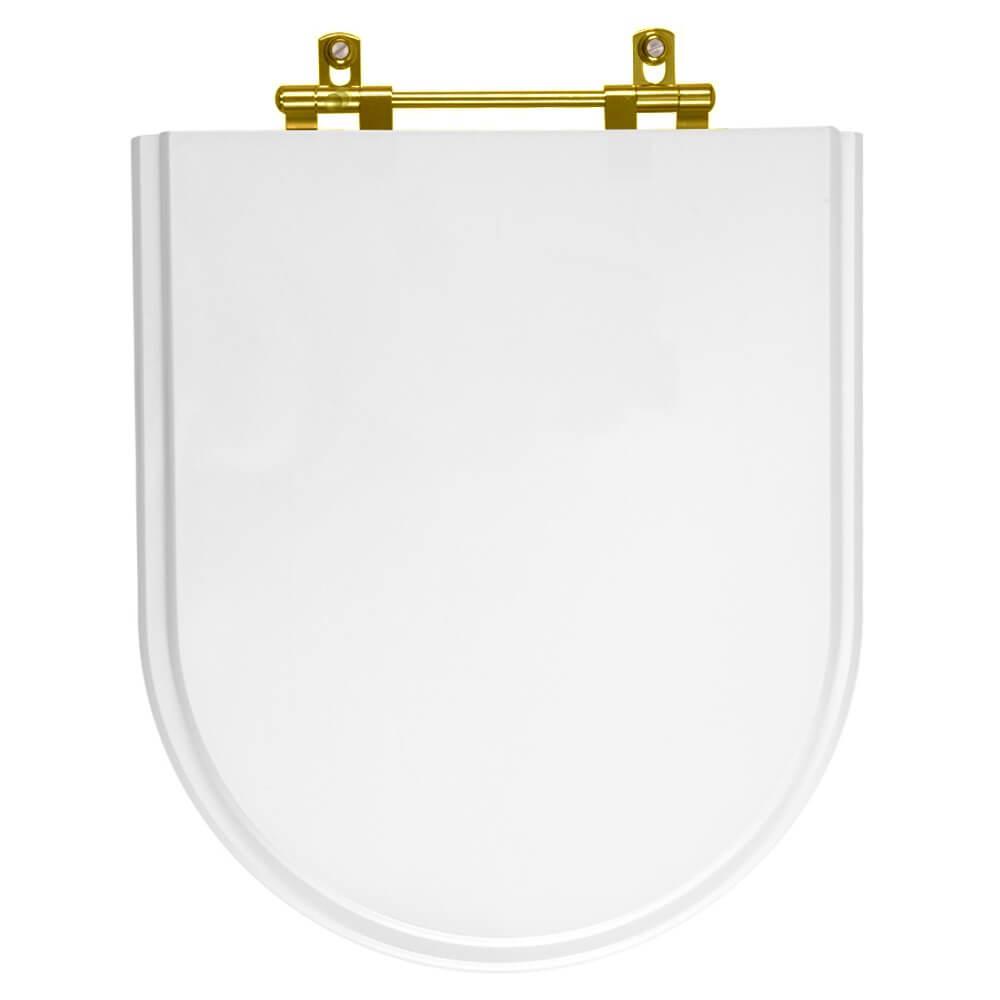 Tampa de Vaso Poliester Belle Epoque Branco para bacia Deca Com Ferragem Dourada