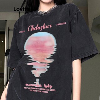 Lovito Camiseta com Mangas Caídas e Gola Redonda para Mulheres LNA09221 (Preto)