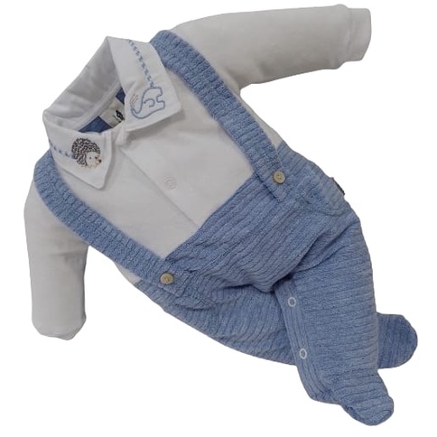 Macacão Jardineira Plush Bebê Menino Chuquinha Bordado 2881