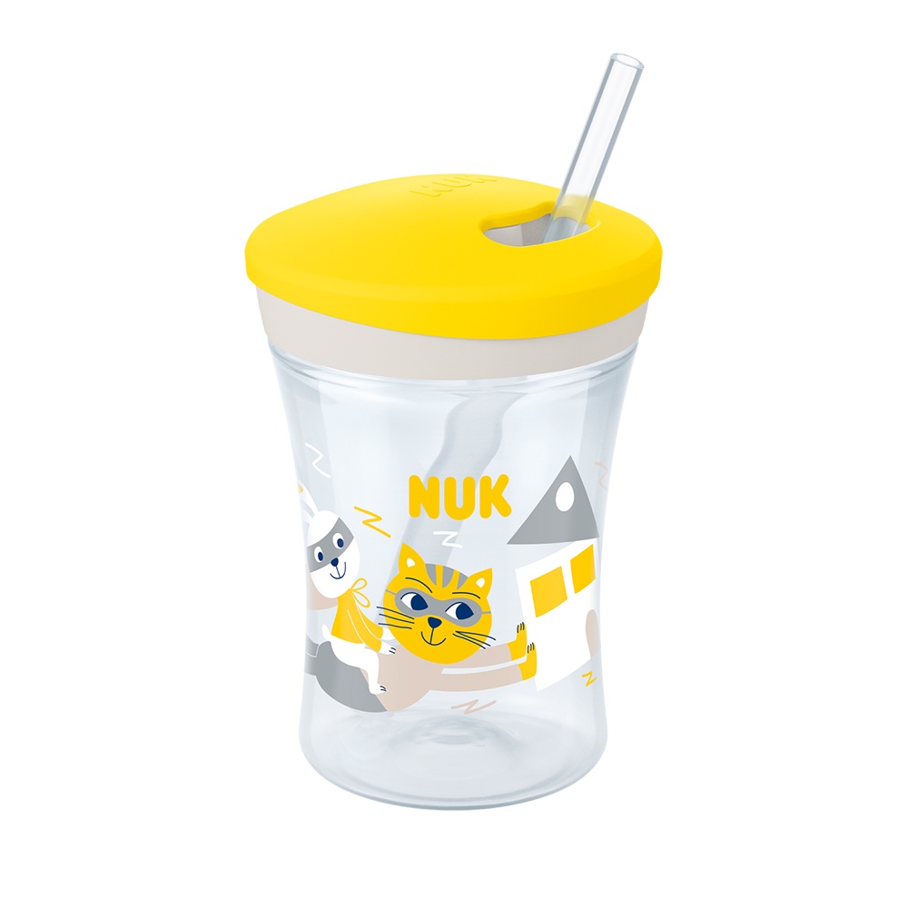 Copo Action NUK Evolution Com Canudo Amarelo 230ML Com Tampa E Canudo