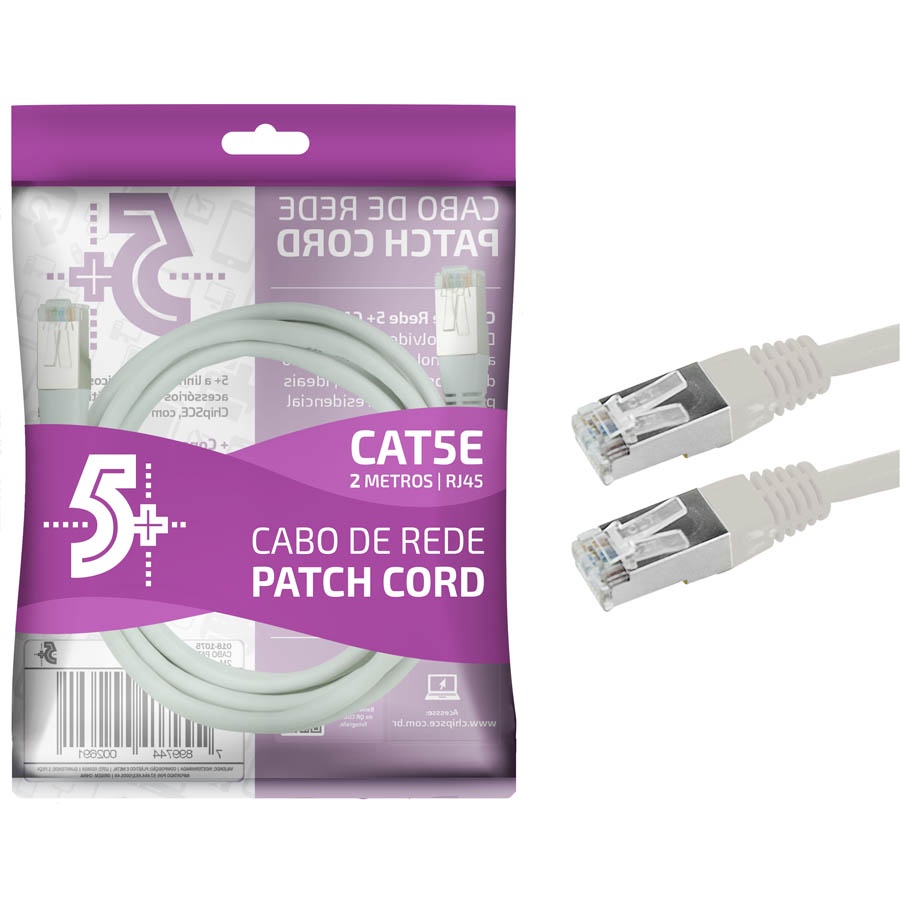 Cabo De Rede Patch Cord Cat5e Ftp 2 Metros Branco Blindado