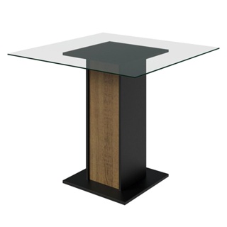 Mesa Madesa Quadrada com Tampo de Vidro 5332A - Preto/Rustic em Oferta na Shopee