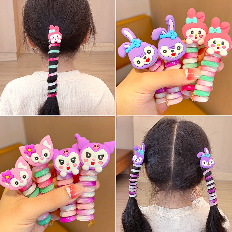Espiral De Alta Elasticidade Cor Do Arco-Íris Da Cabeça Corda Cabelo Pônei Anel De Borrach...