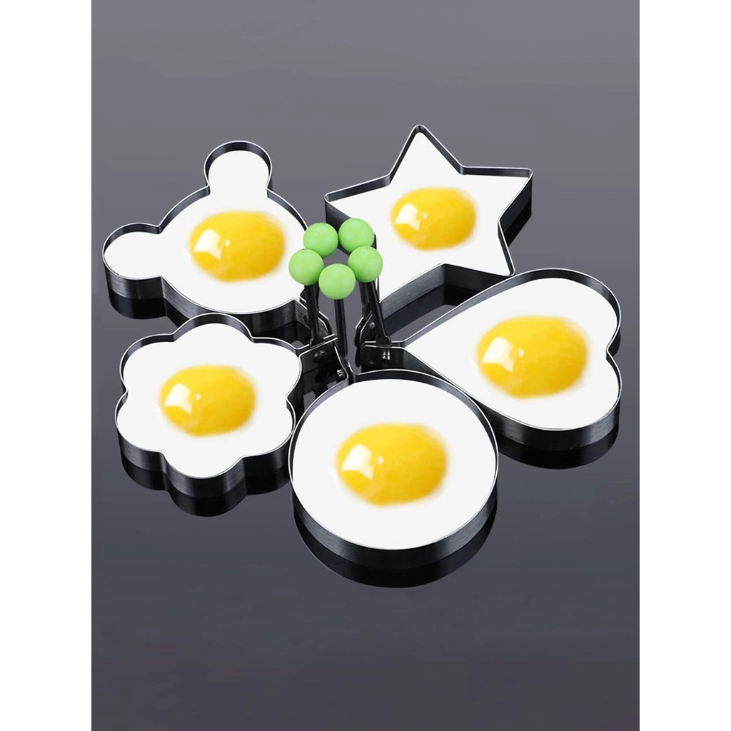 5 Pcs Forma Aço Inox Molde Fritar Ovos Omelete Tapioca Hamburguer Mickey, amor, flor de ameixa, estrelas, redondo