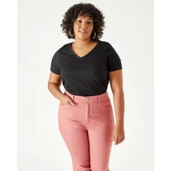 Blusa Básica Feminina Plus Size Decote V Em Meia Malha AntiOdor