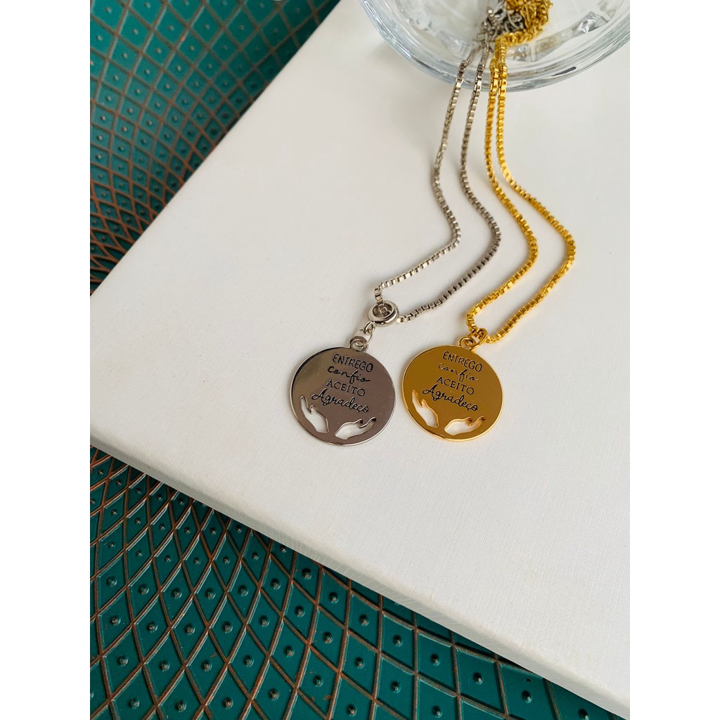 Colares chocker pingente Agradeço a Ouro e Prata Semi Joia Verniz Italiano