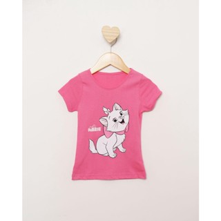 Camiseta Bebê Menina Disney - Marie Rosa Estampa Frente Manga Curta Gola Redonda Rosa