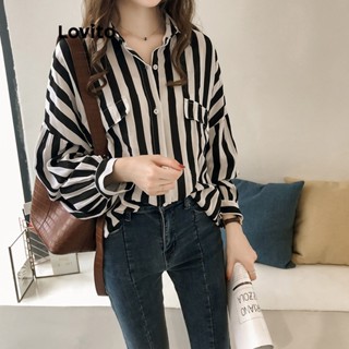 Lovito Casual Blusa Feminina Listrada Básica LNE24057 (Verde/Preto)