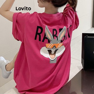 Lovito Casual Camiseta com Desenho Animado para Mulheres LNE20084 (Rosa Choque)