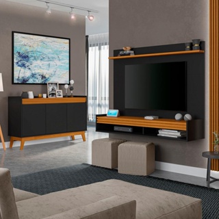 Conjunto Sala de Estar Painel Home 136cm e Buffet Ripado em Oferta na Shopee