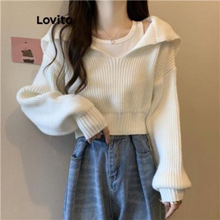 Lovito Suéter Básico Liso Casual Para Mulheres LNA39025 (Cinza/Branco/Preto)