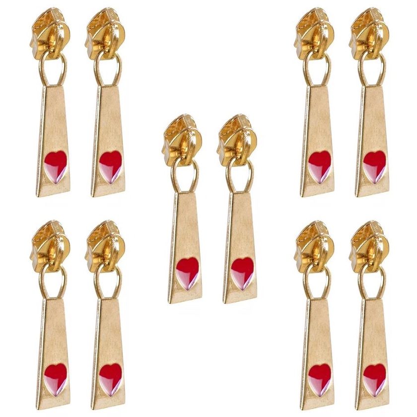 10 Cursor Ziper N?5 Metal Dourado Pingente Coracao Vermelho em Oferta na Shopee
