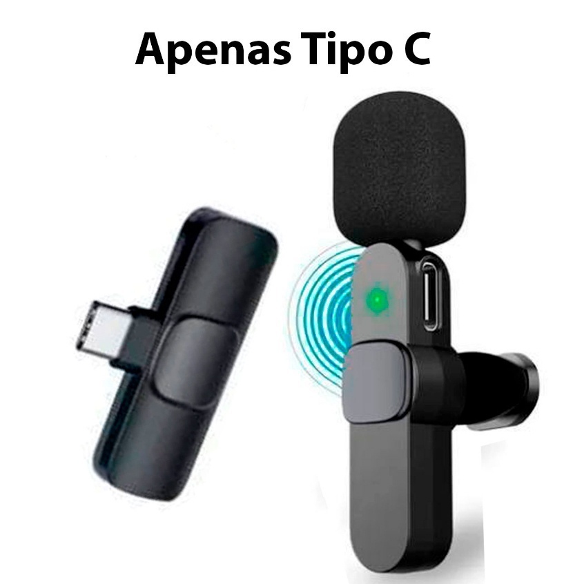 Microfone de Lapela Sem Fio Vlog Tipo C