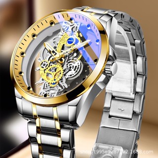 Movimento de Tourbillon esqueleto mecânico transparente dupla face do homens relógio totalmente automático