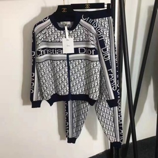 DIOR 2024 Fashion New Letter Top Contraste Cor Jacquard Conjunto De Camisola De Malha De Duas Peças