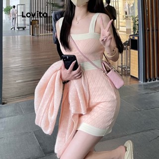 Lovito Casual Vestido Feminino Liso Mini de Manga Curta com Costura Contrastante LNA14023 (Rosa)