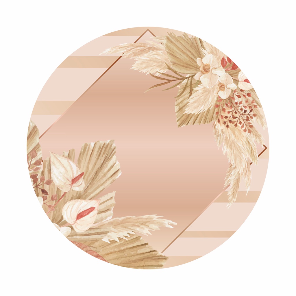 Painel de Tecido Sublimado Redondo Folhas e Flores Pampa Rose Gold C/ Elástico 1,5x1,5m