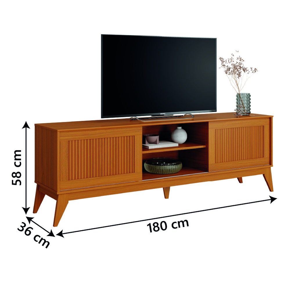 Detalhes do Rack Bancada para TV até 65 Polegadas 1,80m Ripado Impressão 3D 2 Portas Cedro King EDN