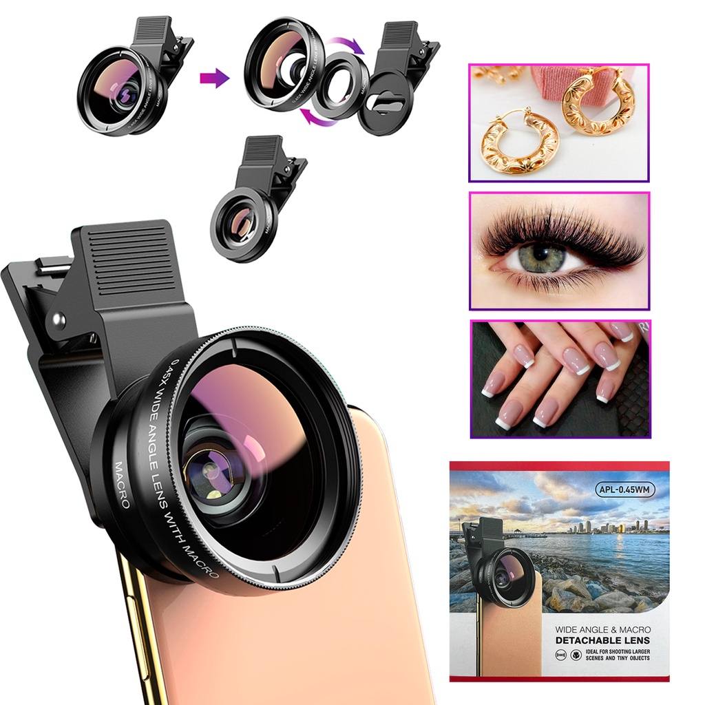 Kit de Lente Celular Macro 12.5x Super Ângulo 0.45x  Apexel