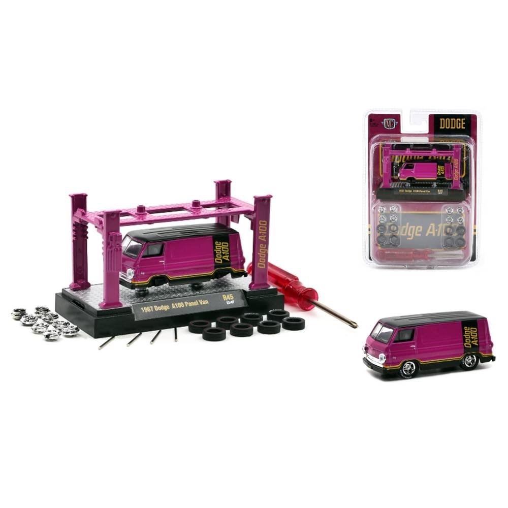 Miniatura Carro Van Dodge A100 Panel (1967) - Model Kit - Rosa - 1:64 - M2 Machines