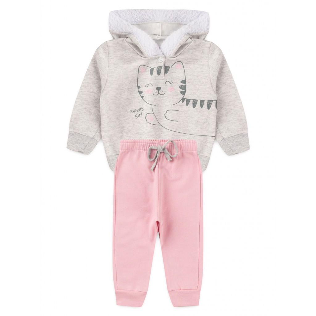 Conjunto Infantil Roupa inverno Menina Moletom Peluciado Com Capuz Gatinha