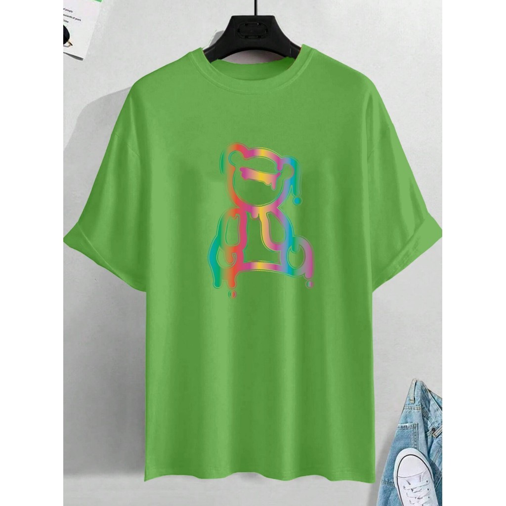 T Shirt Academia Bordada Casual Camisa Verde Fitness Blusa Oversized Camiseta Academia Estampa Urso