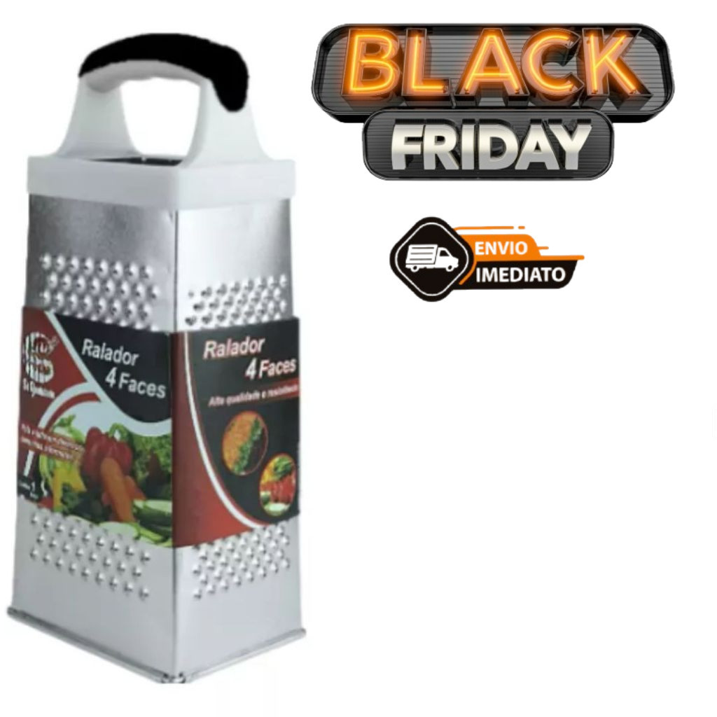 Ralador Em Aço Inox e Cabo de Plátisco 4 Faces 21cm Branco Preto e Vermelho  de Legumes Frutas de Queijo Ralador Manual