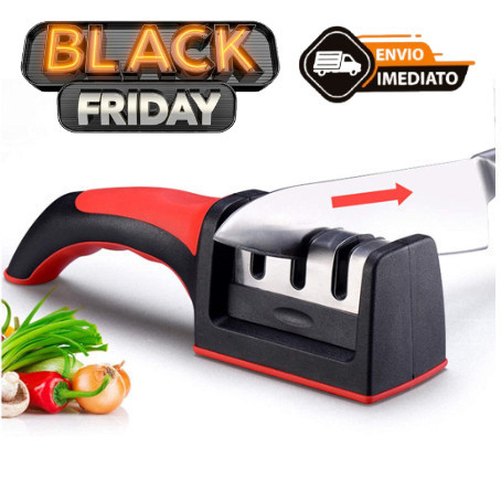 Kit de Afiador Amolador De Facas Em Aço Inox Com 3 Borda Profissional Base Emborrachado Promoção
