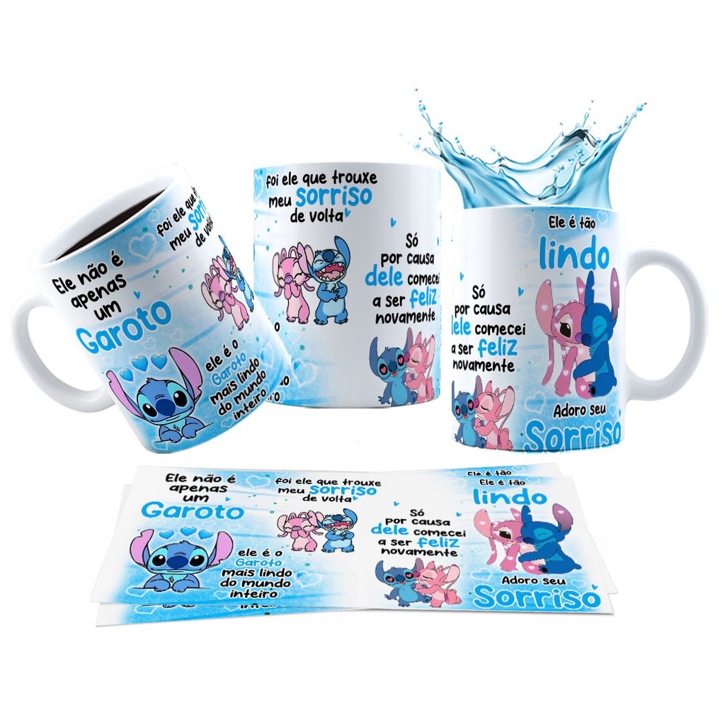 Caneca 325ml Stitch Angel Namorados Ele não é apenas um garoto