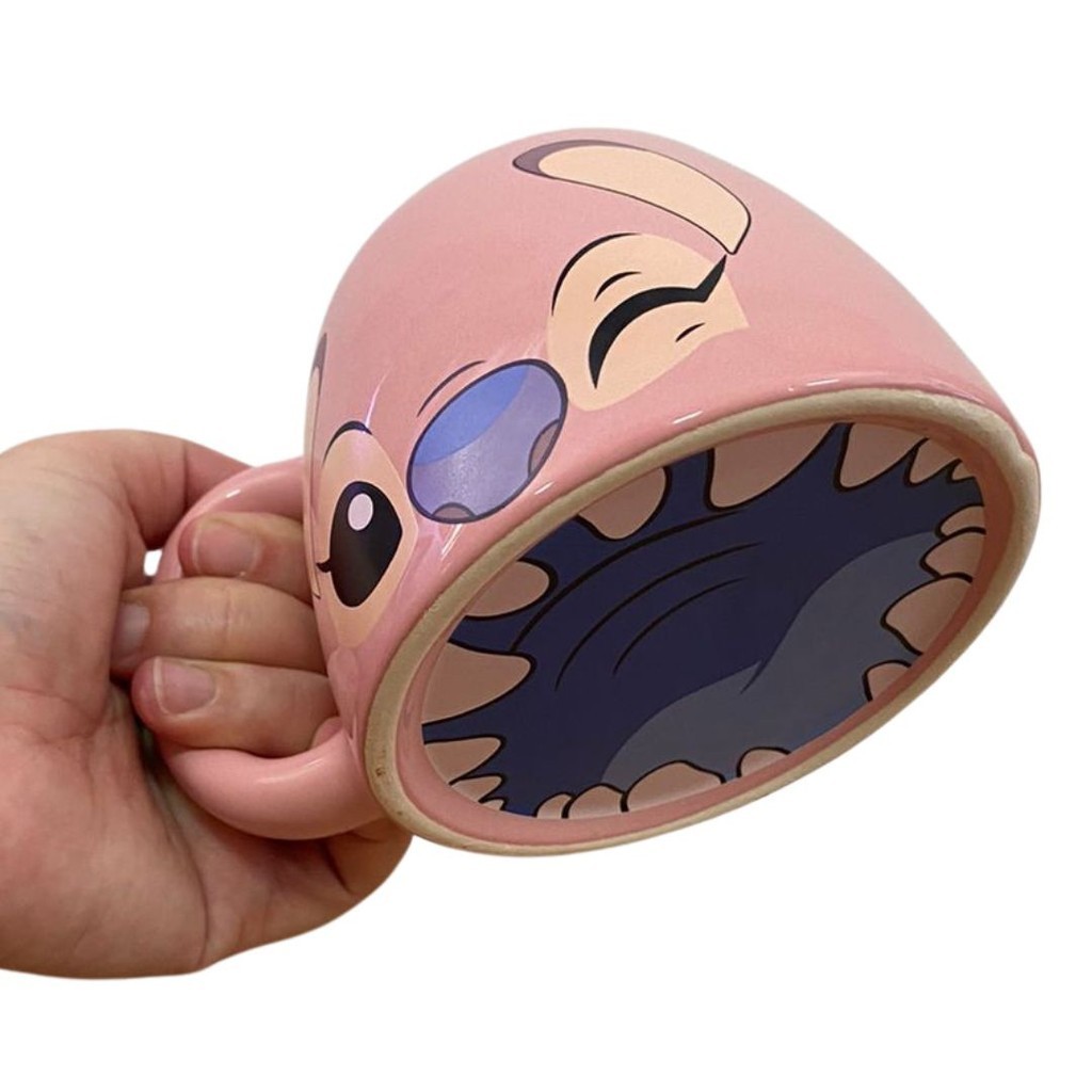 1 Caneca ornamental Angel Stitch e angel Decorativo 450ml Rosa, zona criativa, disney